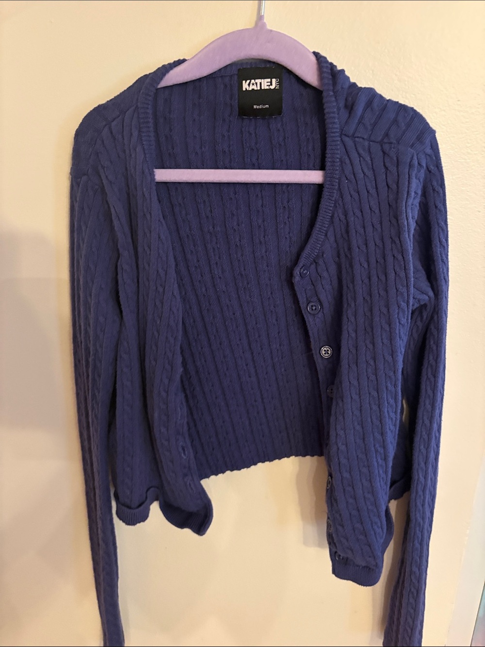 Katie J NYC Cable Knit Button-Front Cardigan - Blue